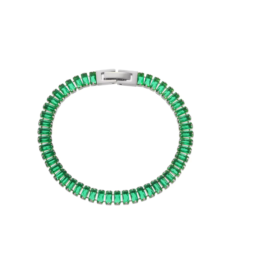 Verde silver baguette tennis bracelet in emerald green — The Accessory Bar UAE