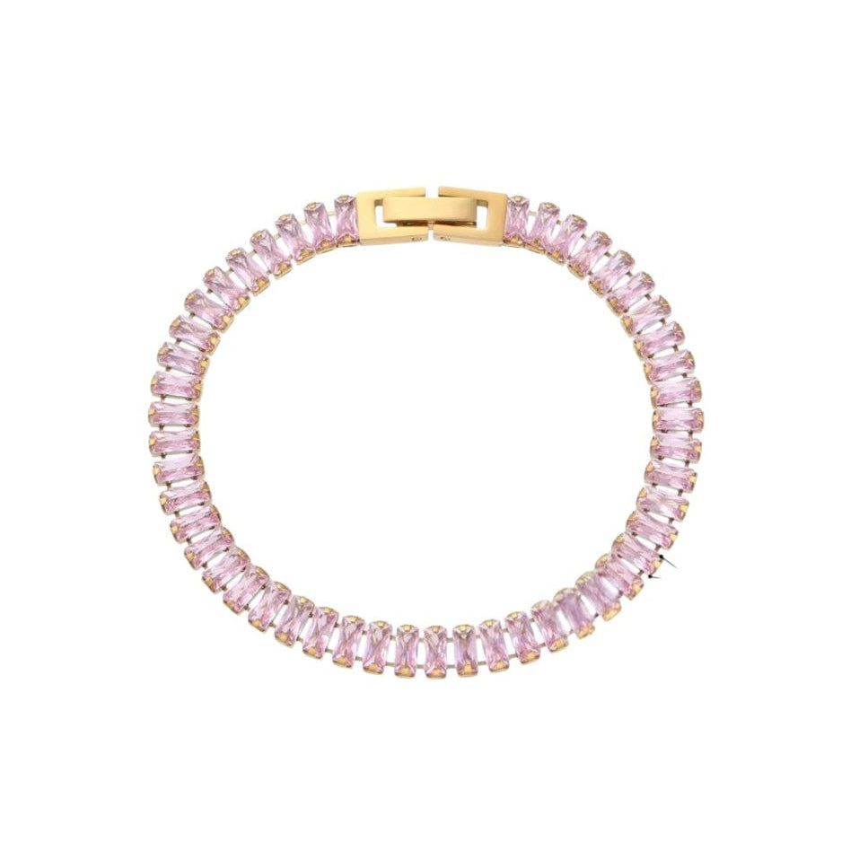 Verde gold baguette tennis bracelet in blush pink — The Accessory Bar UAE