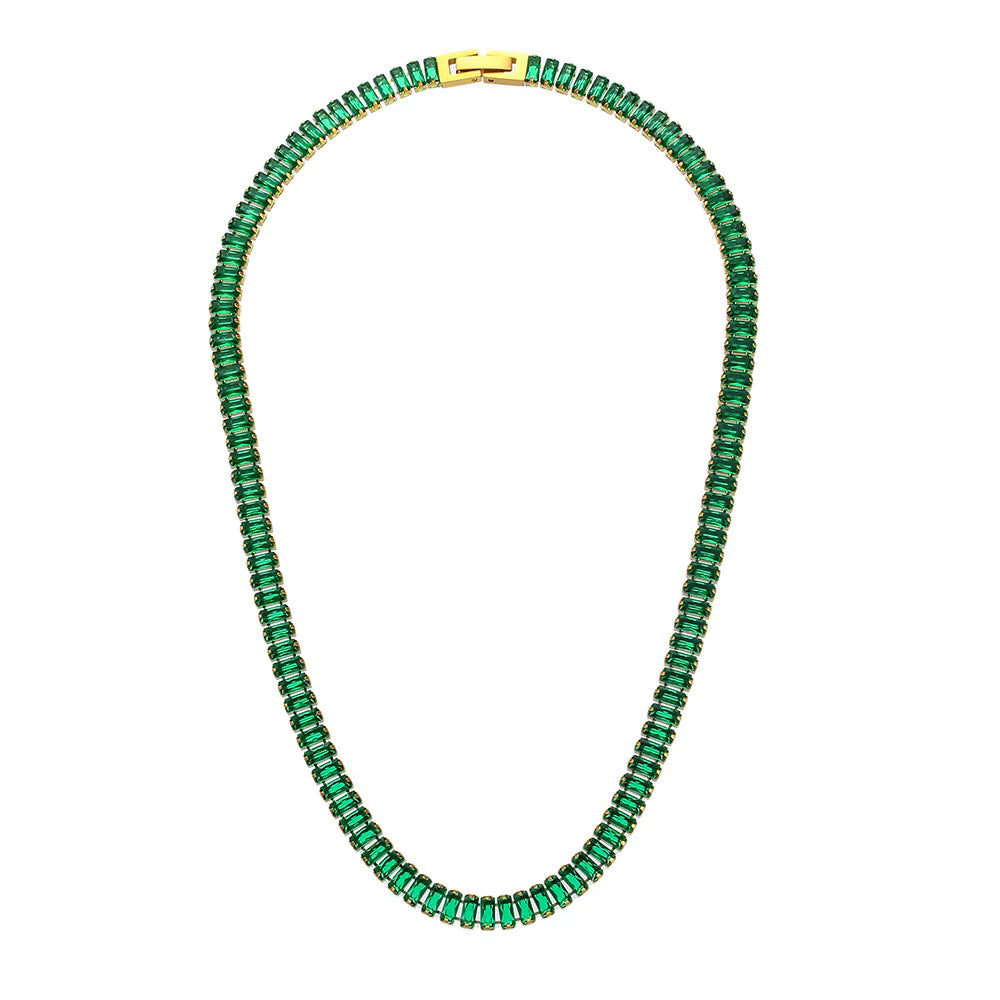Verde gold baguette tennis necklace in emerald green — The Accessory Bar UAE