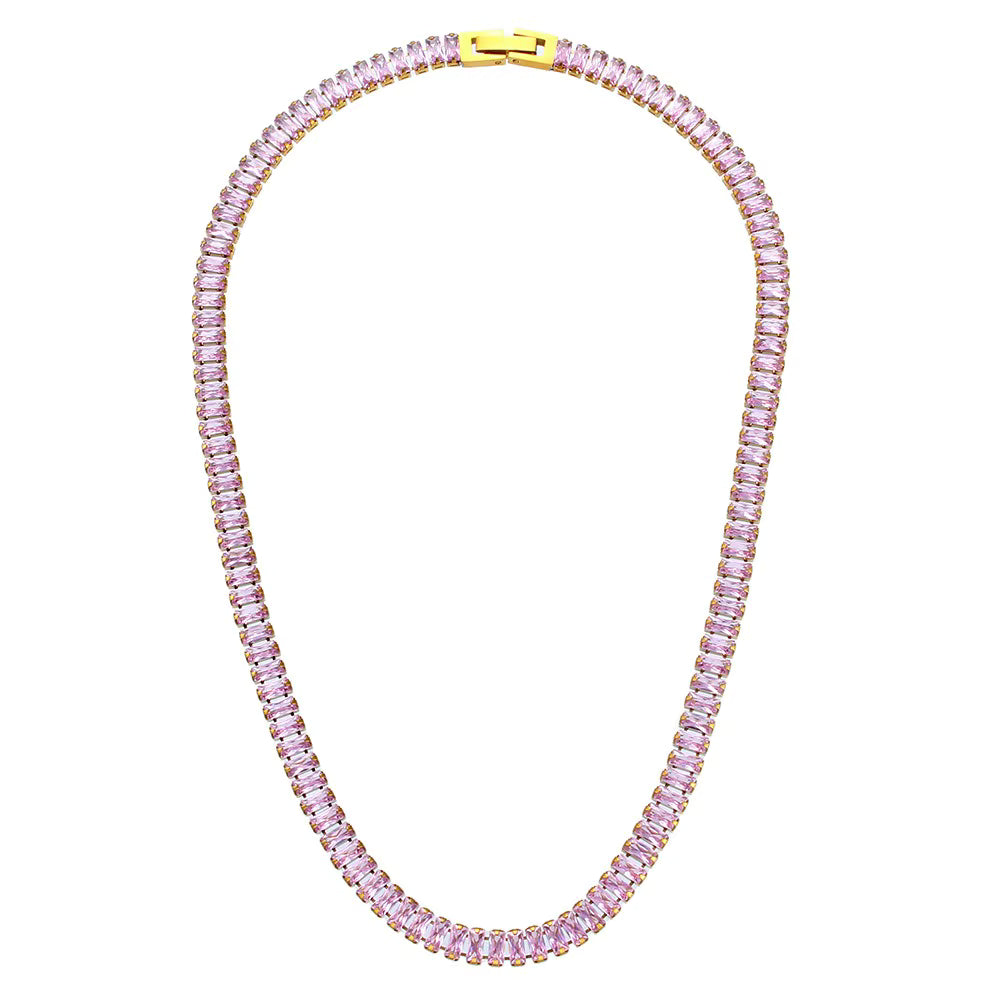 Verde 18K gold tennis necklace in blush pink CZ — The Accessory Bar UAE