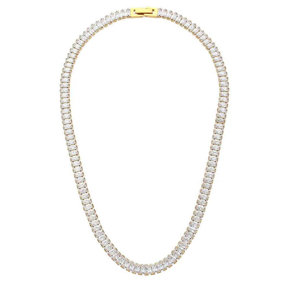 Verde gold tennis necklace in white cubic zirconia — The Accessory Bar UAE