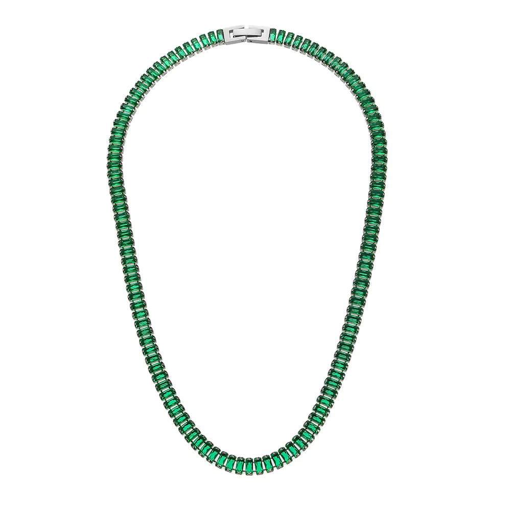 Verde silver baguette tennis necklace in emerald green — The Accessory Bar UAE