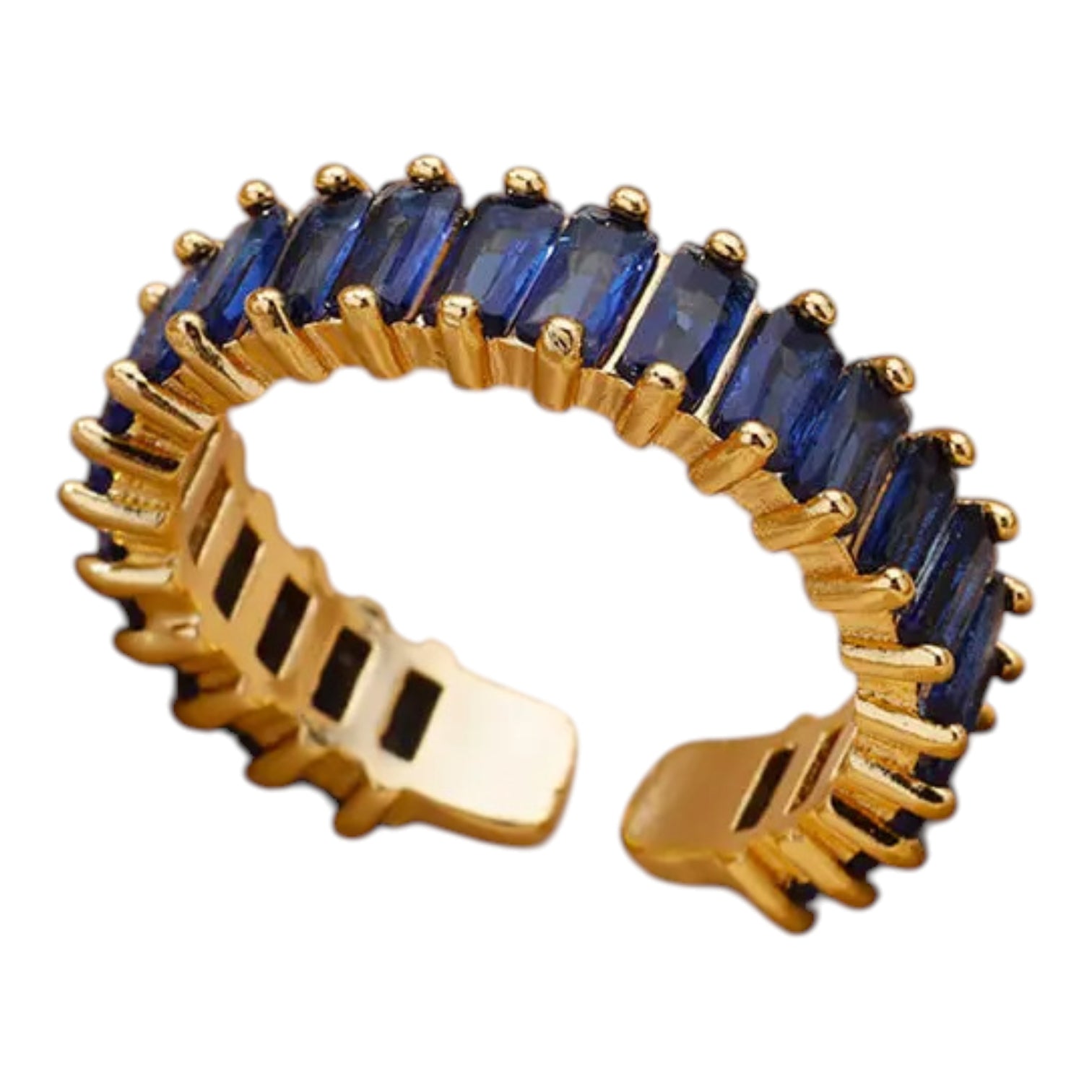 Hessa 18K gold ring with blue baguette CZ stones — The Accessory Bar UAE