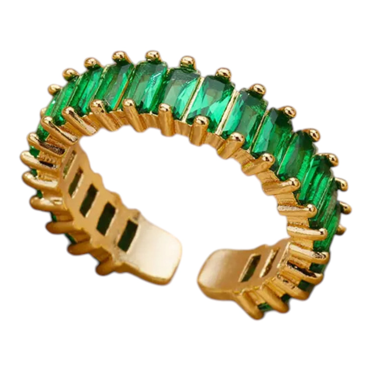 Hessa gold adjustable ring with green baguette CZ — The Accessory Bar UAE
