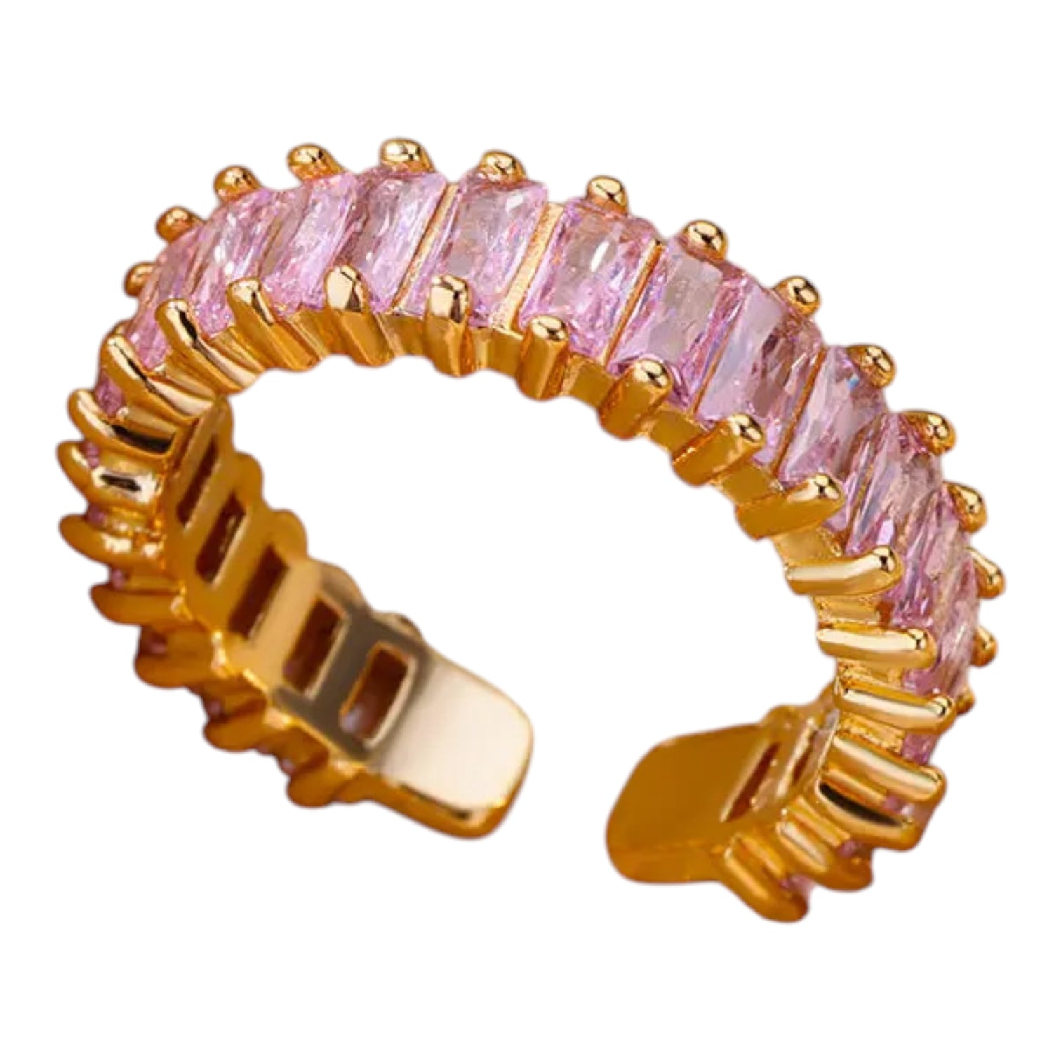 Hessa gold adjustable ring with pink baguette CZ — The Accessory Bar