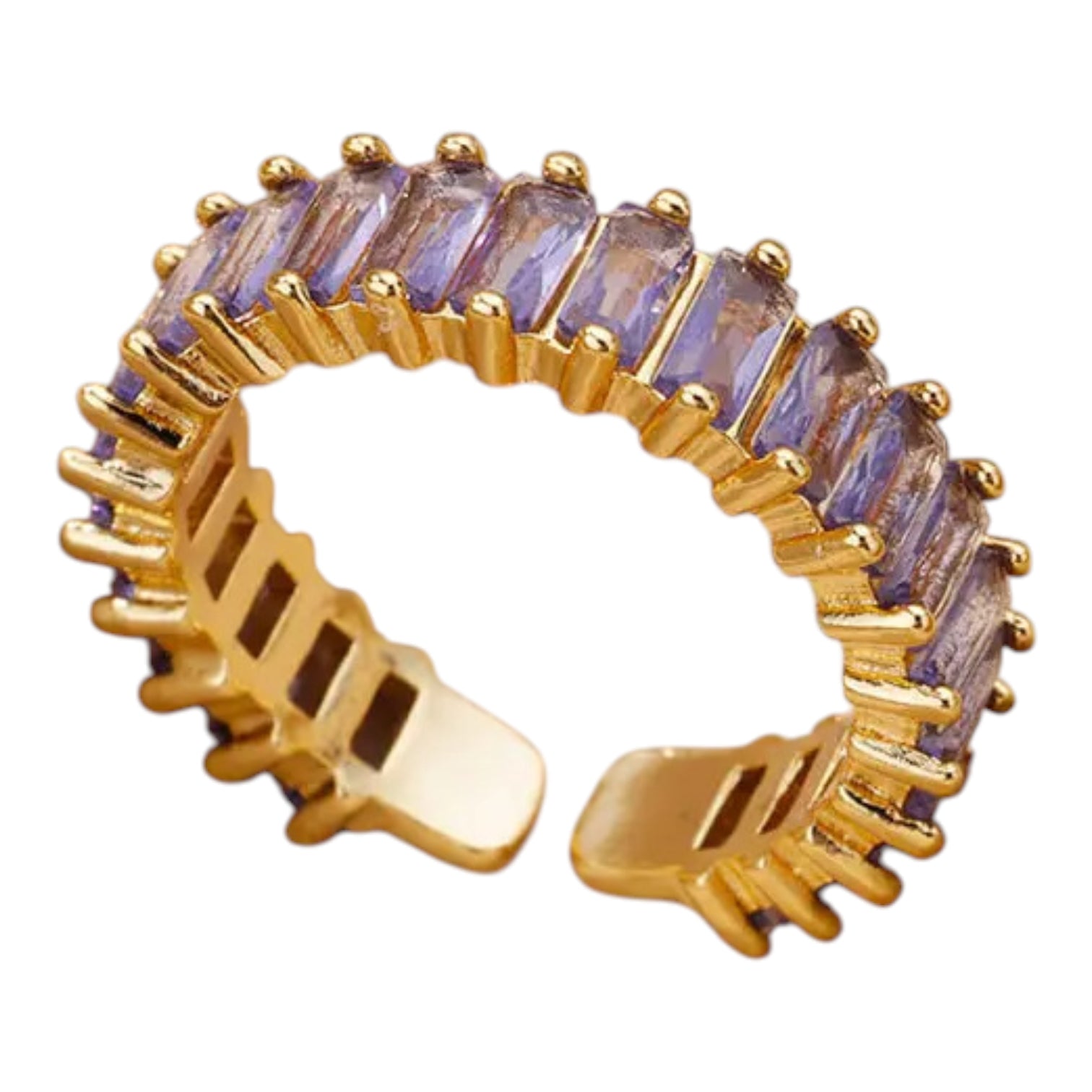 Hessa gold ring with purple baguette cubic zirconia — The Accessory Bar UAE