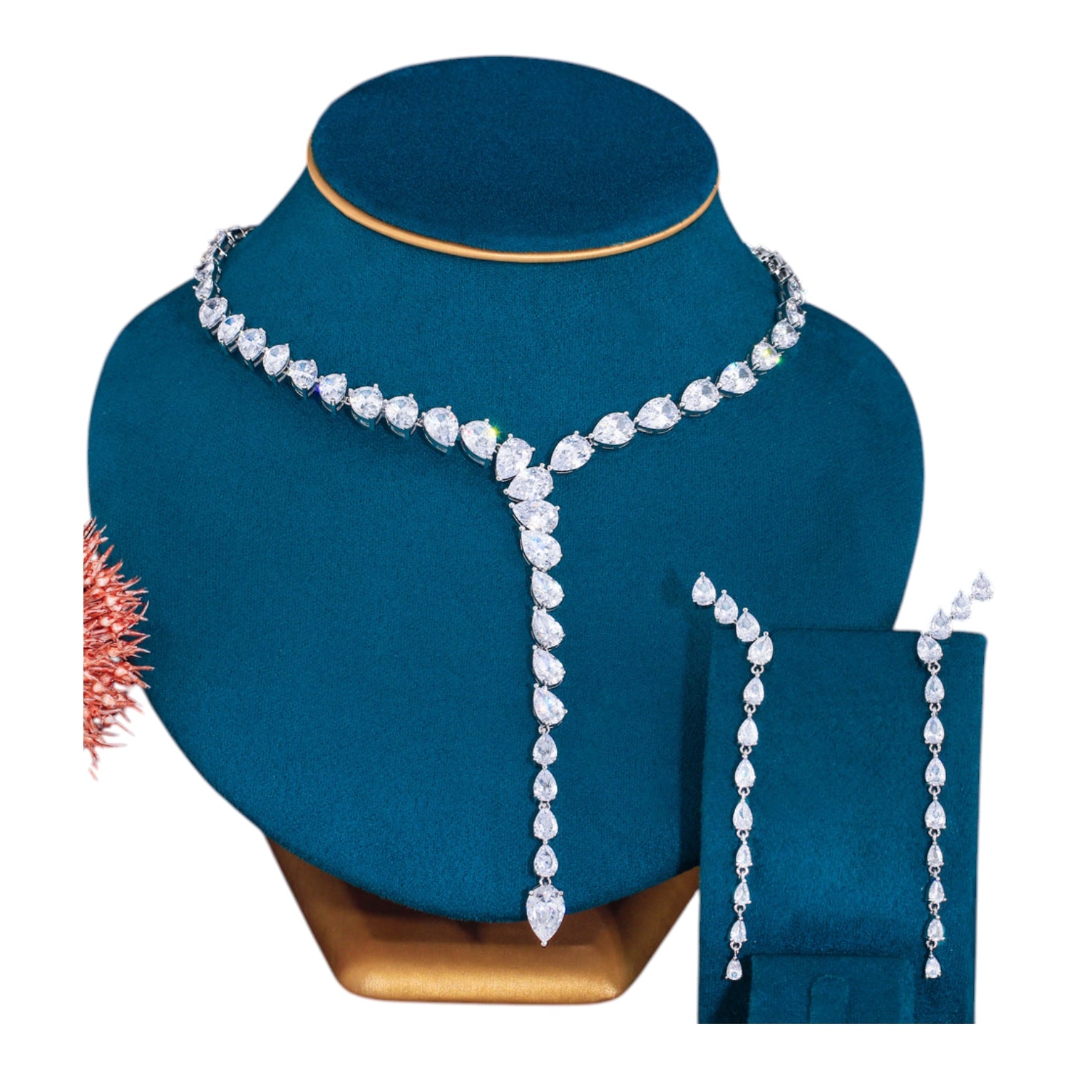 Doha pear-cut white CZ necklace and earring set — The Accessory Bar UAE