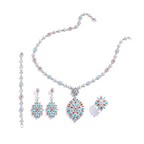 Jewelry set with necklace, bracelet, and earrings on a white background