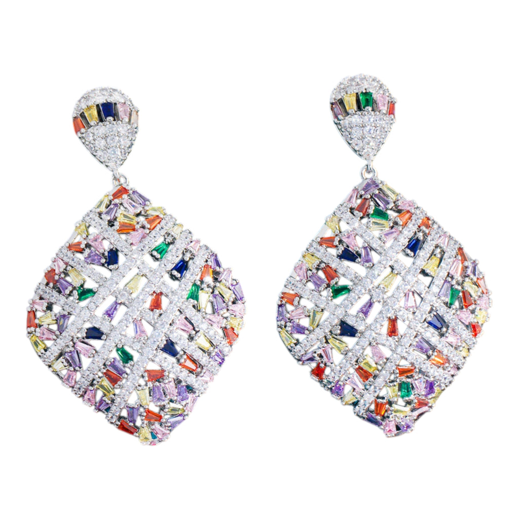 Saba multicolour rhombic geometric drop earrings — evening jewellery UAE — The Accessory Bar