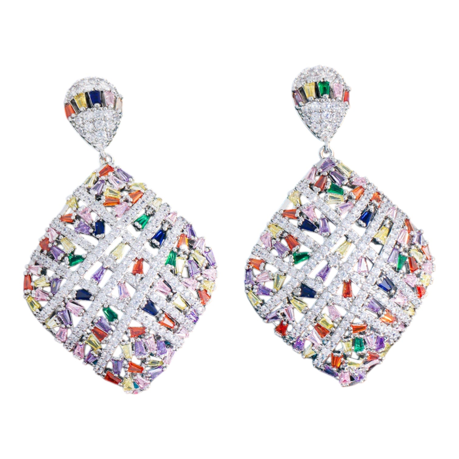 Saba multicolour rhombic geometric drop earrings — evening jewellery UAE — The Accessory Bar