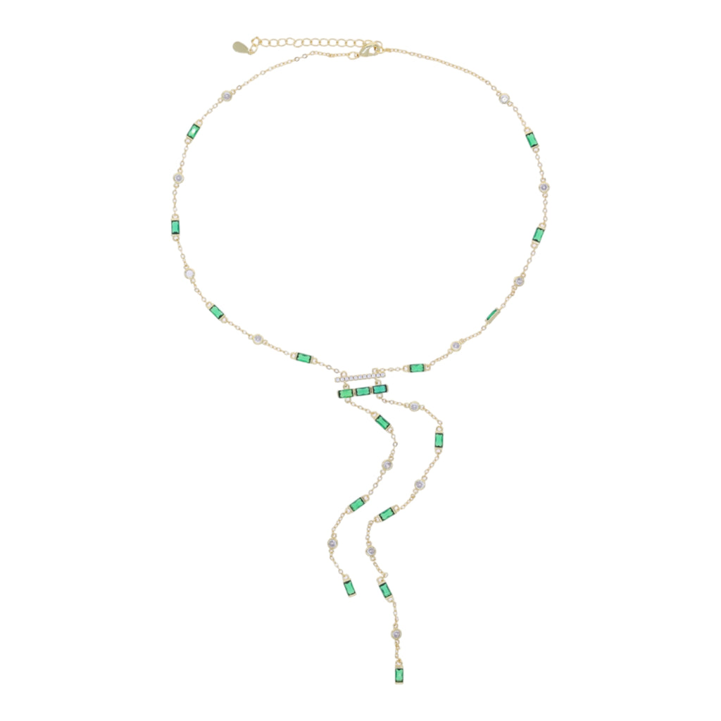 Iced Y-drop lariat necklace in green CZ — The Accessory Bar UAE