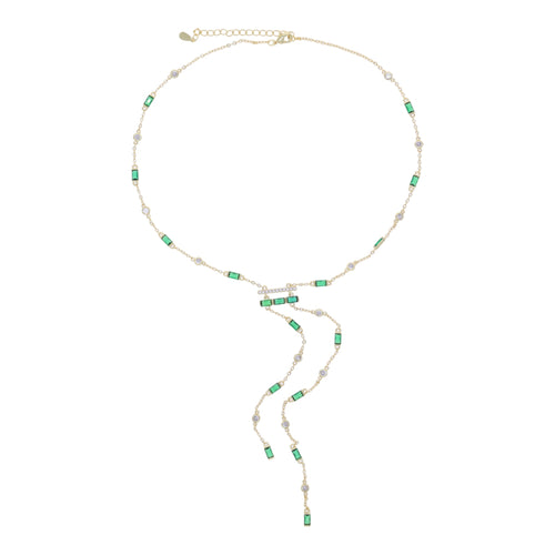 Iced Y-drop lariat necklace in green CZ — The Accessory Bar UAE