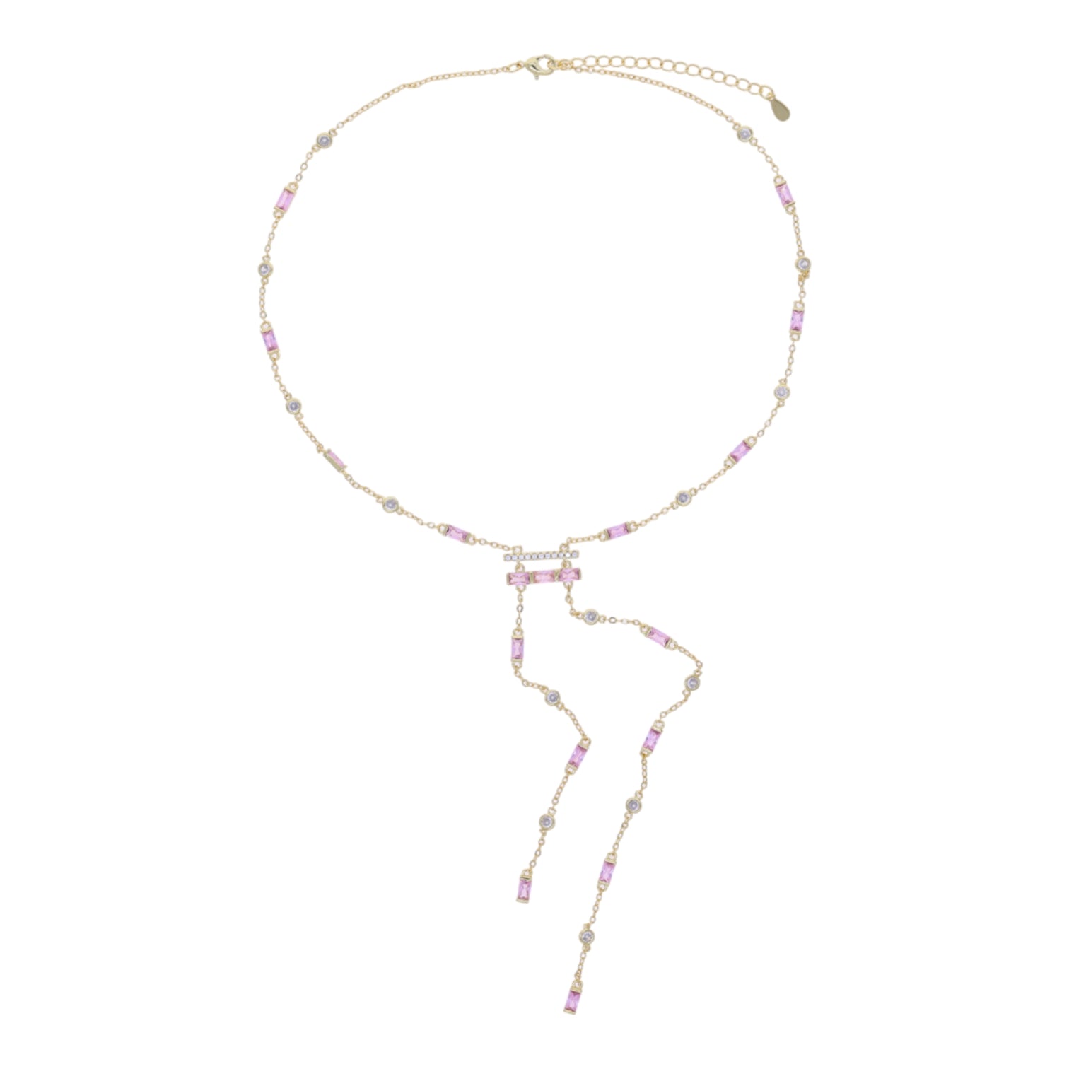 Iced Y-drop lariat necklace in pink cubic zirconia — The Accessory Bar UAE