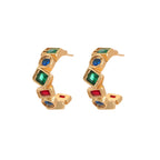 The Accessory Bar The Bana C-hoop earrings in 18K gold-plated stainless steel with multi-coloured cubic zirconia stones.