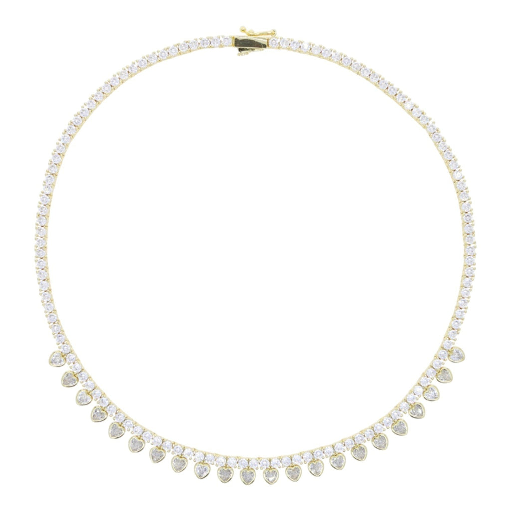 The Accessory Bar Hessa gold-plated tennis choker with pavé cubic zirconia and dangling heart-shaped stone accents.