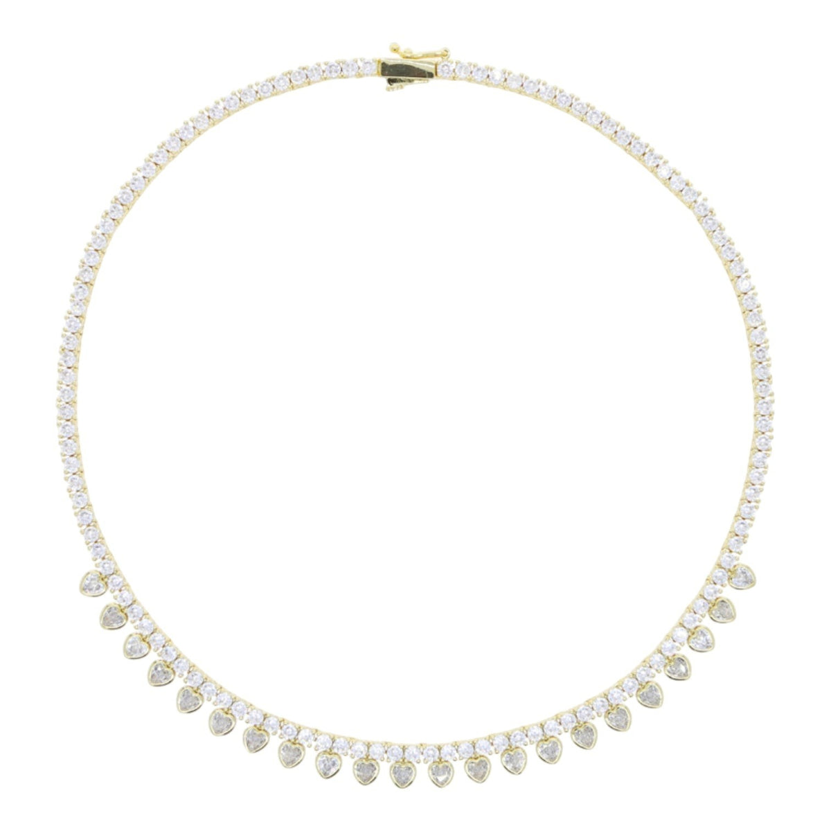 The Accessory Bar Hessa gold-plated tennis choker with pavé cubic zirconia and dangling heart-shaped stone accents.