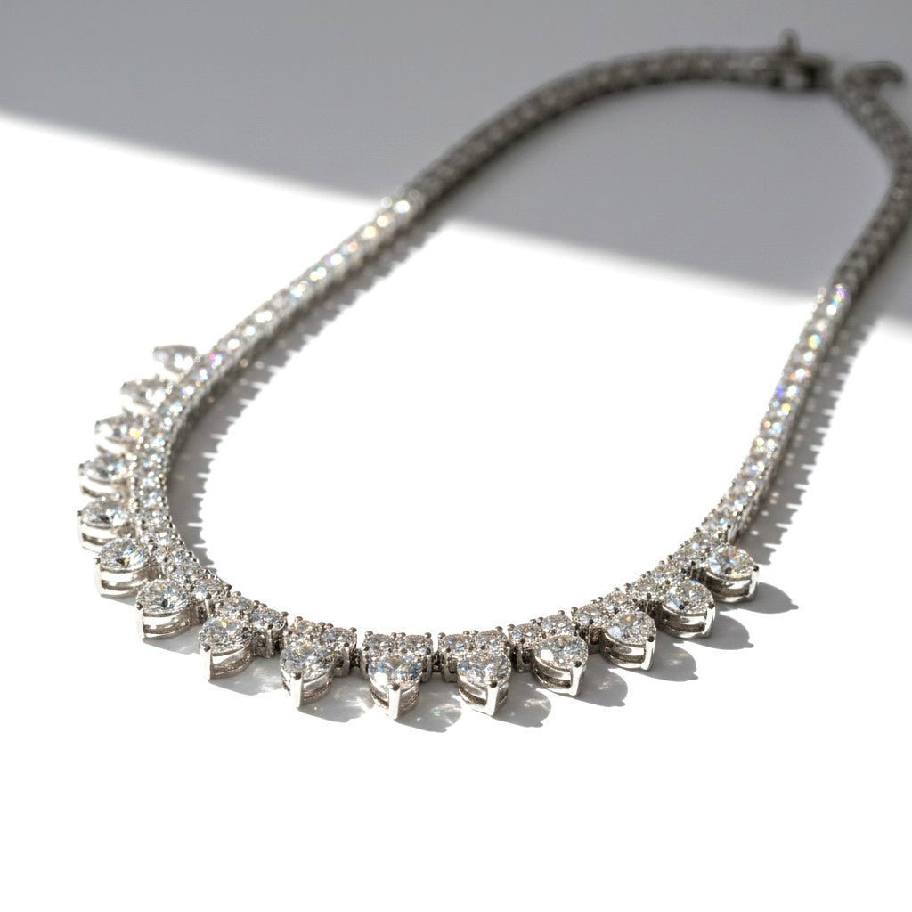 The Accessory Bar Hessa heart-detail tennis choker in icy white silver-plated brass with sparkling cubic zirconia