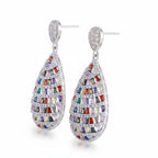The Accessory Bar Lara oversized teardrop earrings with multicolour cubic zirconia stones in silver-plated settings.