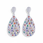 The Accessory Bar Lara oversized teardrop earrings featuring multicolour cubic zirconia stones in silver-plated copper.