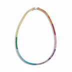 The Accessory Bar The Luna 40cm stainless steel tennis necklace featuring precision-set rainbow multicolour cubic zirconia