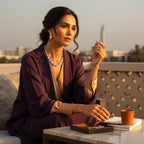 The Accessory Bar Sahara set featuring a gold-plated necklace and drop earrings with citrine and pavé CZ stones.