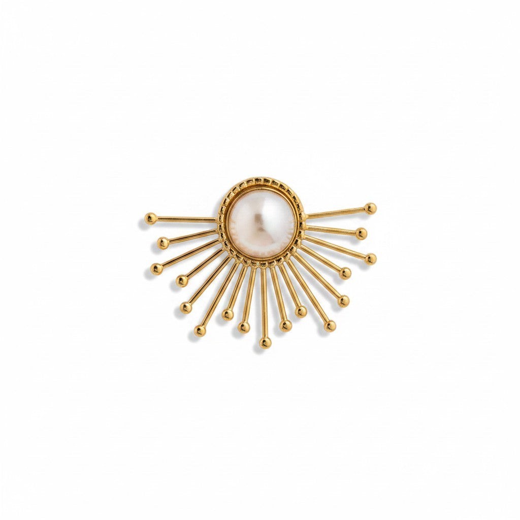 The Accessory Bar The Shams gold-plated stud earring featuring a central imitation pearl with a starburst design.