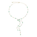 The Accessory Bar Yara lariat necklace in silver-tone alloy with green and clear square-cut cubic zirconia stones.