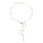 The Accessory Bar Yara lariat necklace in silver-tone alloy with green and clear square-cut cubic zirconia stones.